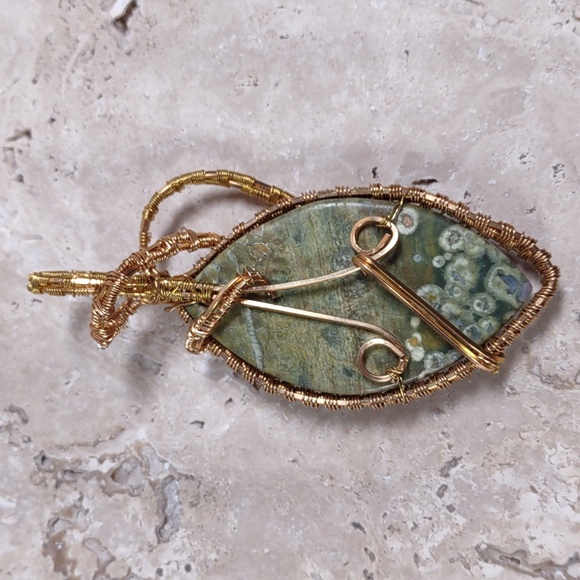 Copper Wire Wrapped Stone Pendant - Picture 2 of 4